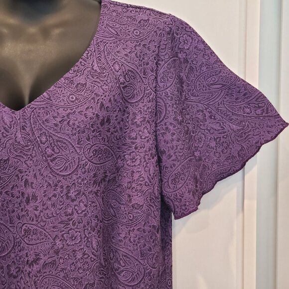 STUDIO C Vintage Purple Paisley V-Neck Butterfly Sleeve Flowy Dress, Size 20 - Picture 3 of 7